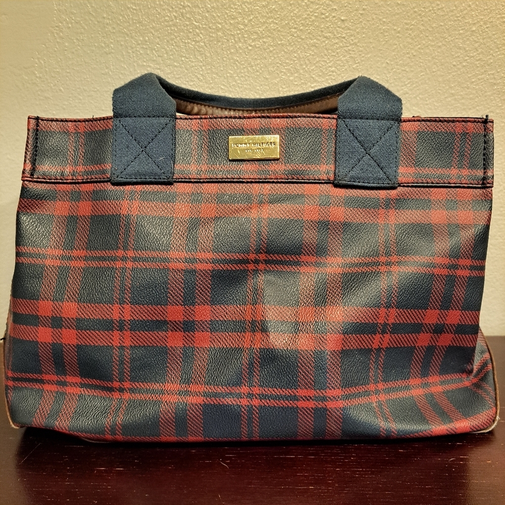 Vintage Women's Tommy Hilfiger Red & Blue Tartan Plaid Medium Satchel